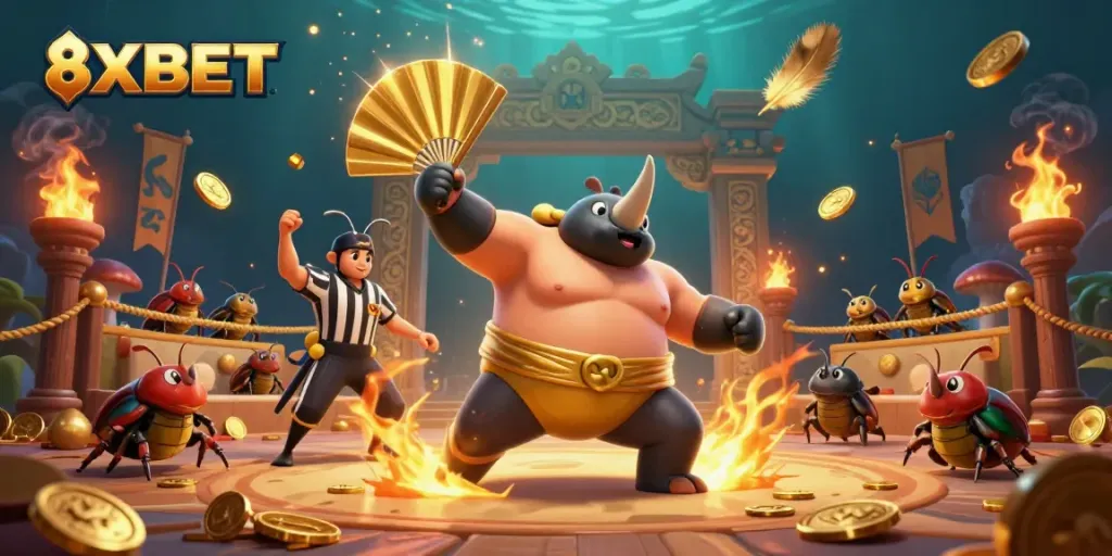8XBET offers a thrilling online betting experience with dynamic action and vibrant scenes in a casino context.