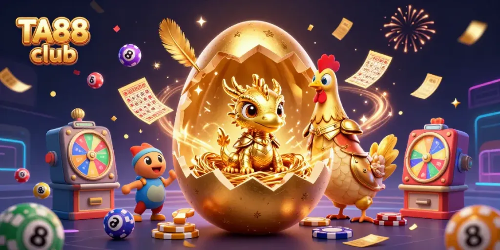 Engage with TA88 club's vibrant gaming scene featuring a golden dragon and poker chips.