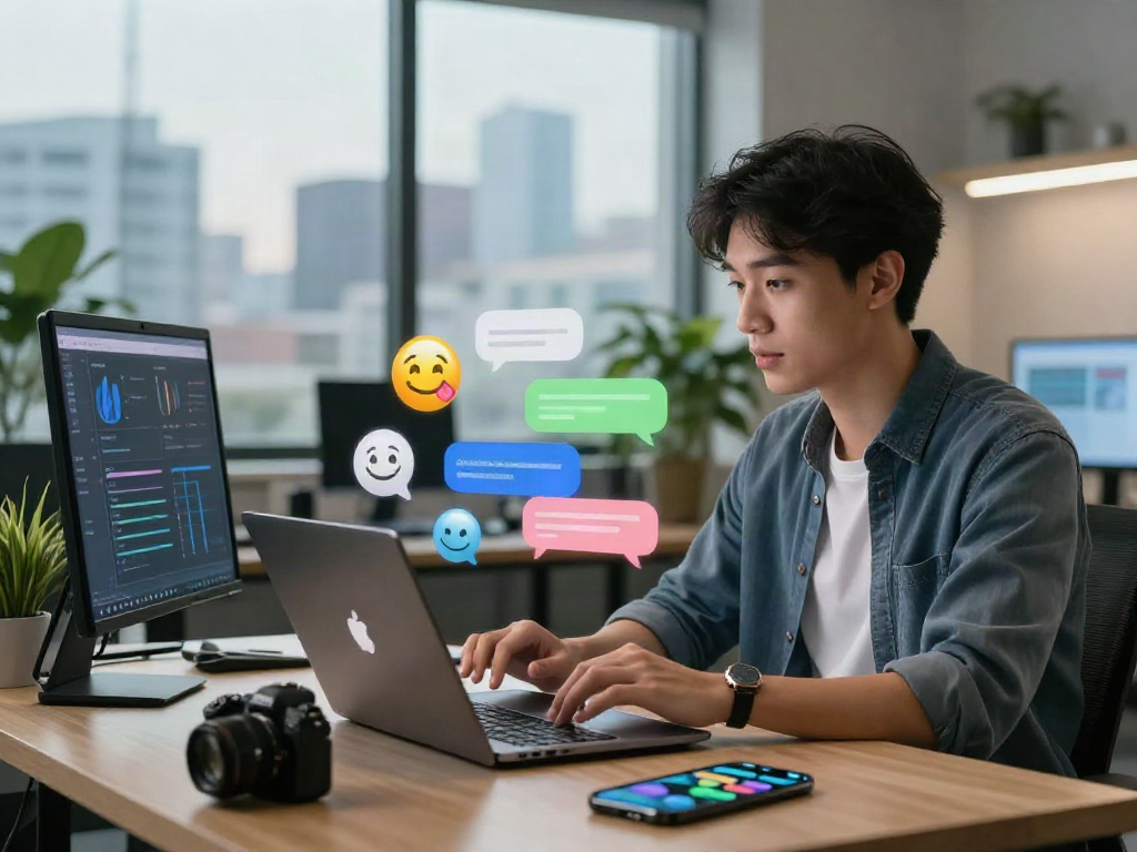 Engaging with spicy chat AI in a modern digital workspace with vibrant chat bubbles.