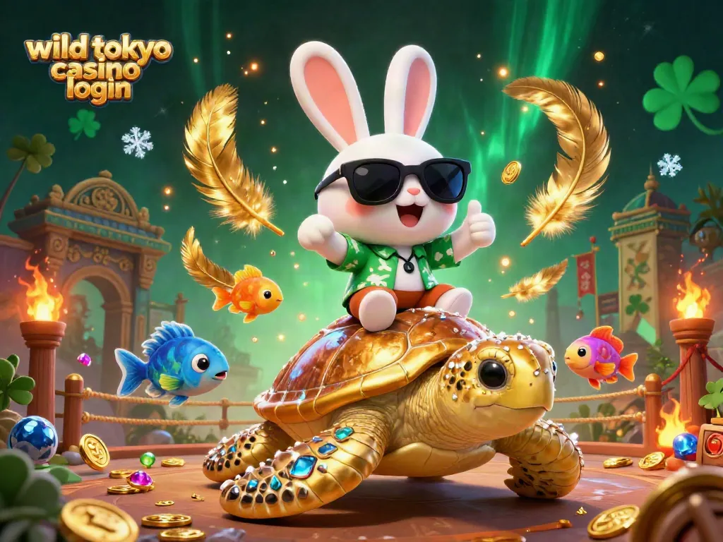 Engage with wild tokyo casino login while enjoying a thrilling 3D scene of a cheerful rabbit and golden turtle.